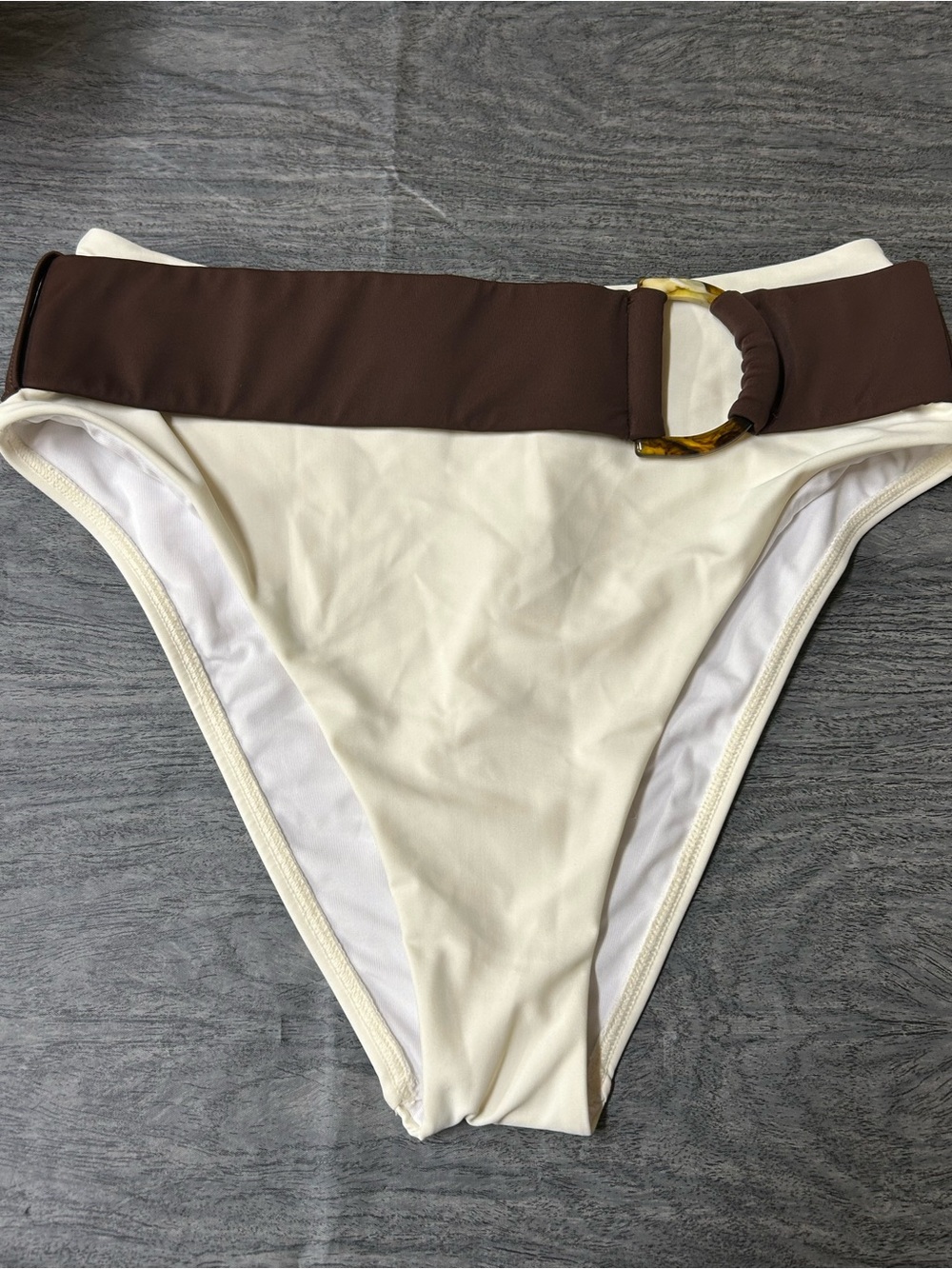 Venus High Waisted Belted Bikini Bottom Cream Brown Size Medium Nwt